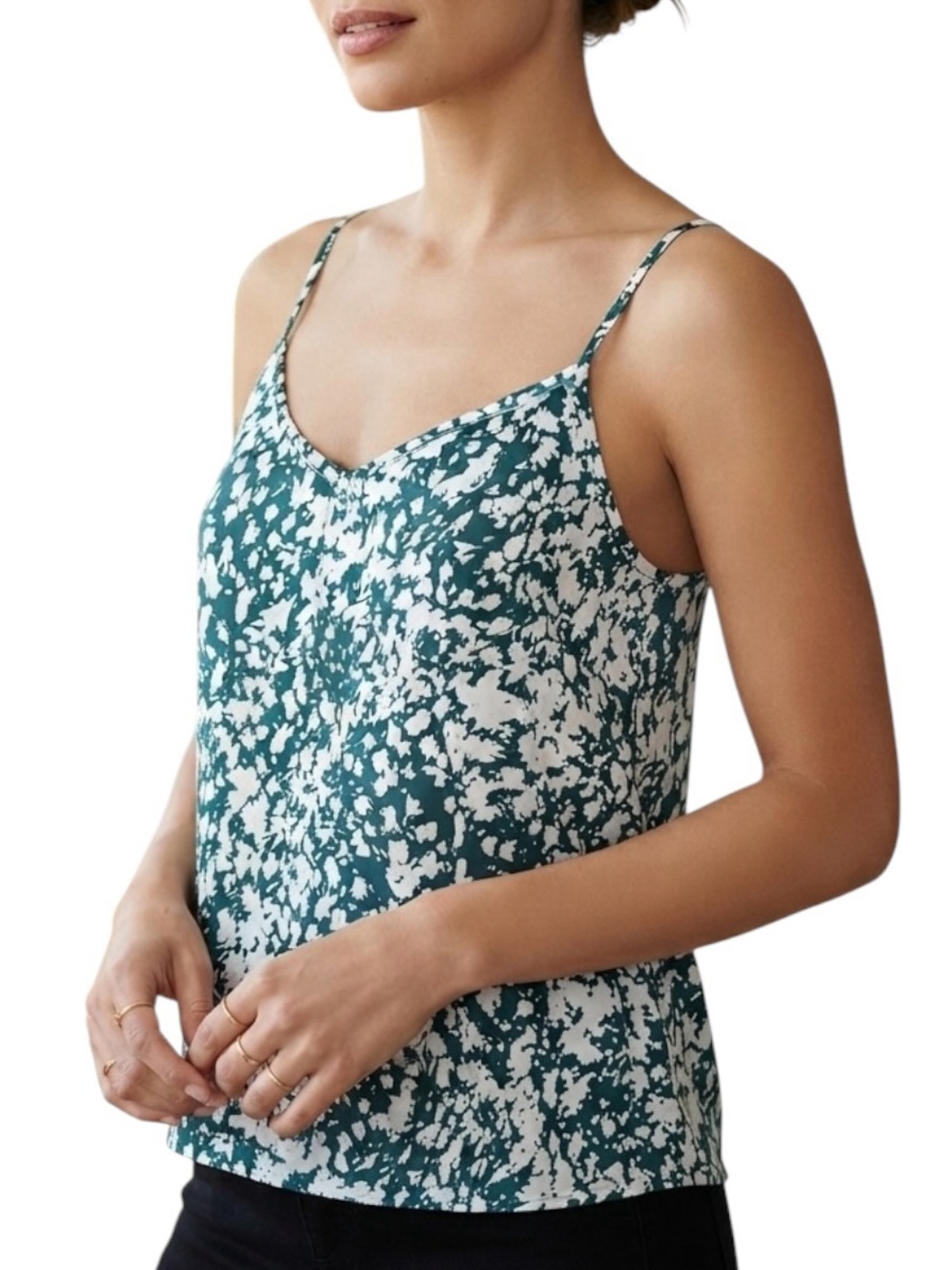 WHBM White House Black Market Green Satin Print Stretch Cami Women’s S 4/6